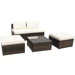Tangkula 5-Piece Outdoor Rattan Wicker Sofa Set Lounge Chair With White Cushions -Tangkula GUEST 6ab8bd7e 1c82 494e b98a a09bfff032b3