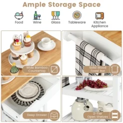 Tangkula 3-Tier Kitchen Island Cart Rolling Service Trolley W/ Bamboo Top Shelves -Tangkula GUEST 6ae9318f 7f28 47bc b160 db0f9cf97738