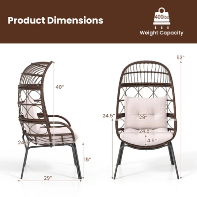 Tangkula PE Wicker Egg Chair Patio Cocoon Lounger W/ Comfortable Cushions & Metal Frame 10 Tangkula PE Wicker Egg Chair Patio Cocoon Lounger W/ Comfortable Cushions & Metal Frame - Image 8