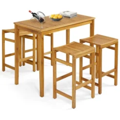 Tangkula 5 Pieces Patio Acacia Wood Bar Set Outdoor Bar Height Table & Saddle Stool Chairs Set -Tangkula GUEST 6b2004c1 62a5 429e bcef 9c070c9a3fe8