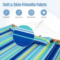 Tangkula Portable Hammock W/ Spreader Bars & Detachable Pillow Quick Dry & Water Proof Material Woven Cotton Rope Blue + Green/Light Blue + Yellow -Tangkula GUEST 6b2e14f0 f67e 49c0 9d85 a20757aa8ae9