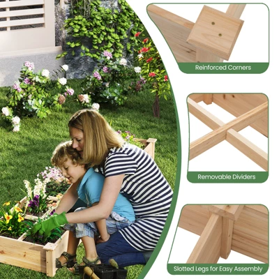 Tangkula Raised Garden Bed Wooden Elevated Planter W/2 Planter Boxes 7 Compartments 6 Tangkula Raised Garden Bed Wooden Elevated Planter W/2 Planter Boxes 7 Compartments - Image 4