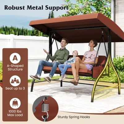 Tangkula 3-Seat Patio Swing W/ Canopy & Removable Cushions & Side Pockets Stand 3 Tangkula 3-Seat Patio Swing W/ Canopy & Removable Cushions & Side Pockets Stand