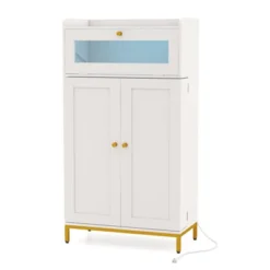 Tangkula Kitchen Pantry Cabinet Power Outlet & APP Control LED Lights Acrylic Flip Door -Tangkula GUEST 6c6c7032 67e4 455e aa9b 60b7ebcc6dea