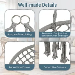 Tangkula 2 Person Hanging Hammock Chair W/ Cushion Macrame Swing 330 Lbs Capacity Grey 16 Tangkula 2 Person Hanging Hammock Chair W/ Cushion Macrame Swing 330 Lbs Capacity Grey -Tangkula GUEST 6c7a0353 ef6d 4562 b9fe 364759aeb508