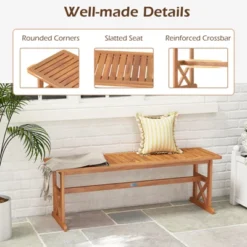 Tangkula 2 PCS 51 Inches Acacia Wood Outdoor Bench W/ Slatted Seat & X-Shaped Frame -Tangkula GUEST 6d15be13 ac9e 4b49 8a1f 7732fb224577