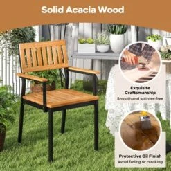 Tangkula Patio Dining Chair Set Of 2 Outdoor Chairs W/Metal And Acacia Wood Frame Armrests All-Weather Bistro Chairs -Tangkula GUEST 6d3b2740 909e 4475 864f 07cb23c60a90