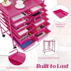 Tangkula Craft Organizers And Storage Cart - Rolling Cart With 12 Drawers Wheels Mobile Rolling Utility Cart Hot Pink -Tangkula GUEST 6d551e5e 057d 4b3f 8154 9928eb82f97a