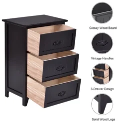 Tangkula 3 Drawers Nightstand End Table Storage Wood Side Bedside Black -Tangkula GUEST 6da3ebad 3ccb 47f4 baac cbf2b7402979