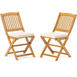 Tangkula Patio Folding Chair Set Of 2 Portable Acacia Wood Dining Chairs With High Back & Seat Cushions Beige/Navy/Red -Tangkula GUEST 6dc5959f 351c 4d23 a073 b92eedc87022