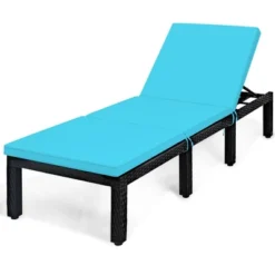 Tangkula Adjustable Rattan Patio Chaise Lounge Chair Couch W/ Turquoise Cushion -Tangkula GUEST 6e04e8a1 7ca9 4354 b157 115746115a5c
