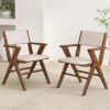 Tangkula Wooden Dining Chair Set Of 2 W/ Rubber Wood Frame Padded Seat & Back Armrests