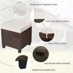 Tangkula Set Of 2 Patio Rattan Ottoman Footrest Garden Outdoor W/ Brown/Turquoise/Navy Cushion -Tangkula GUEST 6e225ad4 c1a4 41d5 aff6 c9801ba9b3d1