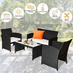 Tangkula 4 Piece Outdoor Patio Rattan Furniture Set Black Wicker Cushioned Seat For Garden, Porch, Lawn -Tangkula GUEST 6e821f9a 4c04 4803 a249 e8254eeba50c