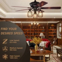 Tangkula 52" Ceiling Fan With Lights, 5 Iron Blades & 3 Cage Lights, Noise-Free Motor With Reversible Function -Tangkula GUEST 6e850b9e d0d8 4dc0 8f0b e70ebfd1ea40