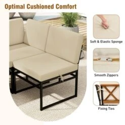 Tangkula Set Of 6 Outdoor Sectional Sofa Set Metal Conversation Set W/Cushions & Bungee Rope Seat Patio Acacia Wood Chair & Coffee Table Set -Tangkula GUEST 6ec1fc56 e749 41ea b530 e1bb7aa0f92e