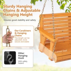 Tangkula 2-Person Porch Swing Chair Wooden Garden Swing Bench W/ Adjustable Chains -Tangkula GUEST 6ed468f0 0c2c 49e9 9c9e 0c4d6e7de23c