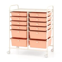 Tangkula 12-Drawer Rolling Storage Cart W/ 2 Sizes Plastic Drawers Skin Pink -Tangkula GUEST 6edd8a45 909d 469a af35 caef110bd3e2
