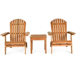 Tangkula Outdoor 3 Pieces Adirondack Chair Patio Furniture Set Eucalyptus Wood -Tangkula GUEST 6eeda94e a0fa 46c3 8d18 dfeb15fc1bfd