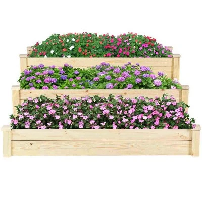 Tangkula 3 Tier Wooden Raised Garden Bed Planting Box Growing Flower Vegetables Outdoor 8 Tangkula 3 Tier Wooden Raised Garden Bed Planting Box Growing Flower Vegetables Outdoor - Image 6