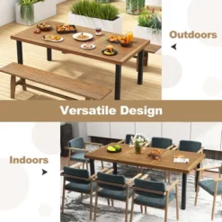 Tangkula 8-Person Dining Table 79" W/ 1.9" Umbrella Hole Acacia Wood Adjustable Foot Pads -Tangkula GUEST 6f3742cb e945 4711 8a38 9878afc7a92c