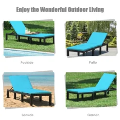 Tangkula Adjustable Rattan Patio Chaise Lounge Chair Couch W/ Turquoise Cushion -Tangkula GUEST 6f484b51 cf58 482a 9c0c 339c3d4a674c
