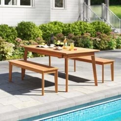 Tangkula 2PCS 55" Teak Wood Bench 3-Person Backless Seating W/ 880 LBS Weight Capacity -Tangkula GUEST 6f6e80c6 da7c 42a2 b58d fd92f07846d6