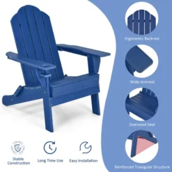 Tangkula 2PCS Patio Folding Adirondack Chair Weather Resistant Cup Holder Yard Navy -Tangkula GUEST 6f99c6ca 2075 456f 85a1 65a24458afe3
