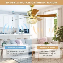 Tangkula 52" Ceiling Fan With Lights And Remote Control, 5 Blades, 3 Speeds, Indoor Ceiling Fan Light Golden -Tangkula GUEST 6fbd8ec2 15d6 4a14 a695 02656d3dcf22