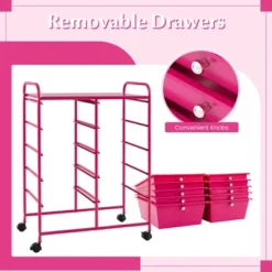 Tangkula 10 Drawers Rolling Cart Classroom Organizers Storage Cart With Wheels For Teacher Office Home School Supplies Tool Craft Hot Pink -Tangkula GUEST 6ffa1d58 b6c2 4601 aa1e 29b888630234
