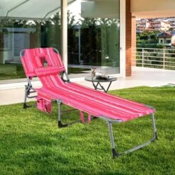 Tangkula Lounge Chair Beach Chair W/ Face Arm Hole Detachable Pillow Adjustable Backrest Side Pocket Outdoor Folding Chaise Sunbathing Chair Hot Pink -Tangkula GUEST 700cfad1 8f7a 4c71 bc98 c2ba6b0b1a12 1