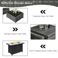 Tangkula 9 PCS Patio Rattan Furniture Set Fire Pit Table Storage Black W/ Cover -Tangkula GUEST 7023a407 d095 4329 8493 27feaa8d1bd4