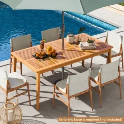 Tangkula Outdoor Acacia Wood Dining Table For 6 People 67” X 35” Rectangular Patio Bistro Table With Built-in Umbrella Hole Picnic Table For Porch -Tangkula GUEST 706d04cb 44c5 4253 a1ca 698245592c39