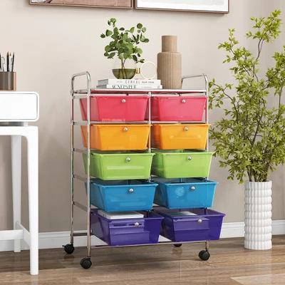 Tangkula 10-Drawer Rolling Storage Cart Tools Scrapbook Paper Organizer On Wheels Rainbow 7 Tangkula 10-Drawer Rolling Storage Cart Tools Scrapbook Paper Organizer On Wheels Rainbow - Image 5