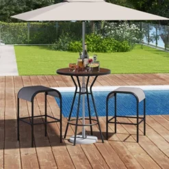 Tangkula 5 PCS Patio Bistro Set Round Table W/ 1.6" Umbrella Hole & 4 Stools Metal Frame -Tangkula GUEST 708e0877 dc6a 4946 af8d 5676dd8ea42a