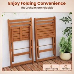 Tangkula 3 PCS Outdoor Wood Bistro Set W/ 2 Folding Chairs & Dining Table For Backyard -Tangkula GUEST 70907115 9953 411b 9cd3 04878b2beb15