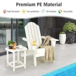 Tangkula Patio 2PCS Adirondack Chair Side Table Set Outdoor Chair Set With End Table Weather Resistant Cup Holder For Backyard Garden White -Tangkula GUEST 7098d7ad 57d6 4274 8a1b 2f170b5a84d0
