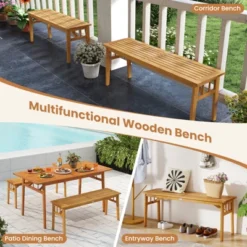 Tangkula Acacia Wood Outdoor Bench 48" Long Backless Wooden Picnic Bench W/ Slatted Seat -Tangkula GUEST 70af6495 b116 4756 8848 dc23f980161f 1