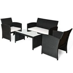 Tangkula 4 Piece Outdoor Patio Rattan Furniture Set Black Wicker Cushioned Seat For Garden, Porch, Lawn -Tangkula GUEST 70c313af e8c1 4b0f 8f8a c574a3c8a282