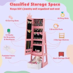 Tangkula Kids Jewelry Cabinet W/ Full-Length Mirror Foldable Drawer Anti-toppling System -Tangkula GUEST 70ffd3f6 e60d 427b 9b16 f69d0b655d97
