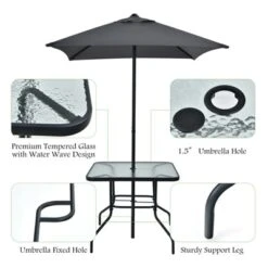 Tangkula 6-Piece Patio Dinning Sets Garden Table Set Outdoor Folding Chairs & Glass Table Set W/ Umbrella Grey 17 Tangkula 6-Piece Patio Dinning Sets Garden Table Set Outdoor Folding Chairs & Glass Table Set W/ Umbrella Grey -Tangkula GUEST 71375e62 e515 4486 b0e5 c67c84f25cff