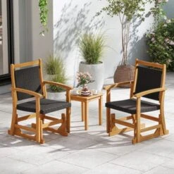 Tangkula 2PCS Patio Rattan Glider Chair W/ Acacia Wood Frame & Wicker Seat Back Armrests -Tangkula GUEST 7149c07c 8026 4bcb bd64 1187e1166698