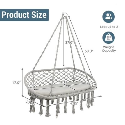 Tangkula 2 Person Hanging Hammock Chair W/ Cushion Macrame Swing 330 Lbs Capacity Grey 10 Tangkula 2 Person Hanging Hammock Chair W/ Cushion Macrame Swing 330 Lbs Capacity Grey - Image 8
