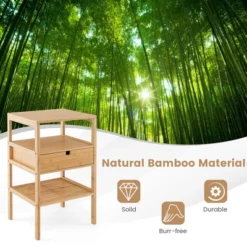 Tangkula Bamboo Nightstands Set Of 2 W/ Pull-out Drawer And Storage Shelf Wood Natural -Tangkula GUEST 71c143c3 2759 4b5b b035 024065e61a77