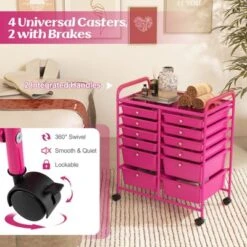 Tangkula Craft Organizers And Storage Cart - Rolling Cart With 12 Drawers Wheels Mobile Rolling Utility Cart Hot Pink -Tangkula GUEST 71cc11fc b91e 4594 9db1 cd020f998f4a