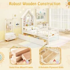 Tangkula Twin Size House Bed W/ 2 Drawers Kids Montessori Bed W/ Storage Headboard -Tangkula GUEST 71eb8fea 2d5e 4ad5 a70a ce56545940ba