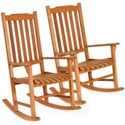 Tangkula 2 PCS Outdoor Eucalyptus Rocking Chair Single Rocker For Patio Deck Natural -Tangkula GUEST 7247dbb5 44ba 498c a804 93e01f779ed1