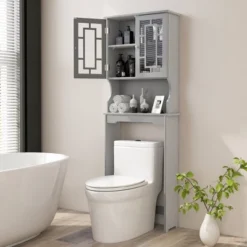 Tangkula 17 Tangkula Grey Bathroom Over The Toilet Space Saver Storage Cabinet Organizer Shelf