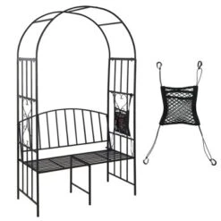 Tangkula Steel Garden Arch W/ 2-Seat Bench 6'7"H X 3'8"W Outdoor Arbor For Climbing Plants -Tangkula GUEST 7302fb50 1909 45e1 b311 9e759acda5e9