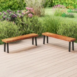 Tangkula Outdoor Acacia Wood Benches Set Of 2 W/ Slatted Top & Flared Metal Legs 13 Tangkula Outdoor Acacia Wood Benches Set Of 2 W/ Slatted Top & Flared Metal Legs -Tangkula GUEST 73174040 d95e 4ba1 8207 ab845862b3ea